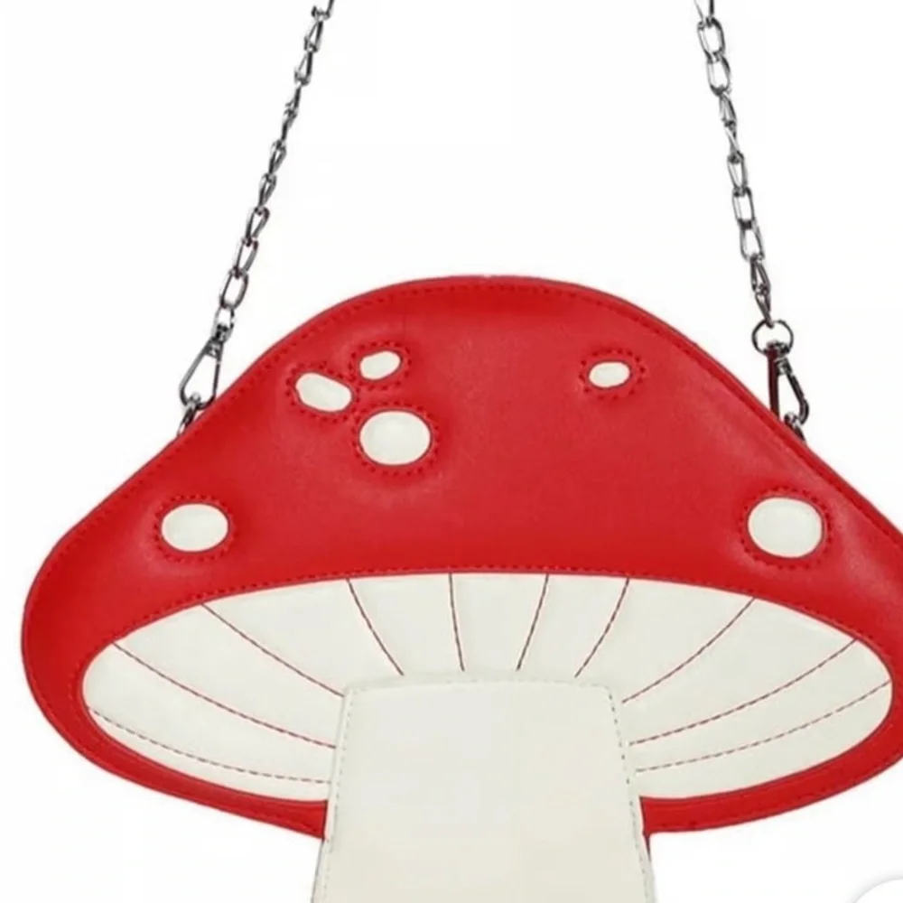 COTTAGECORE NEW Red & White Mushroom Crossbody Boho Bag Detachable Chain Strap - Picture 6 of 7